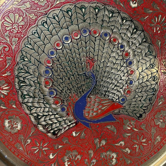 VINTAGE PENCO INDUSTRIES BRASS ETCHED PLATE PLATTER DECOR MADE IN INDIA - Picture 2 of 6